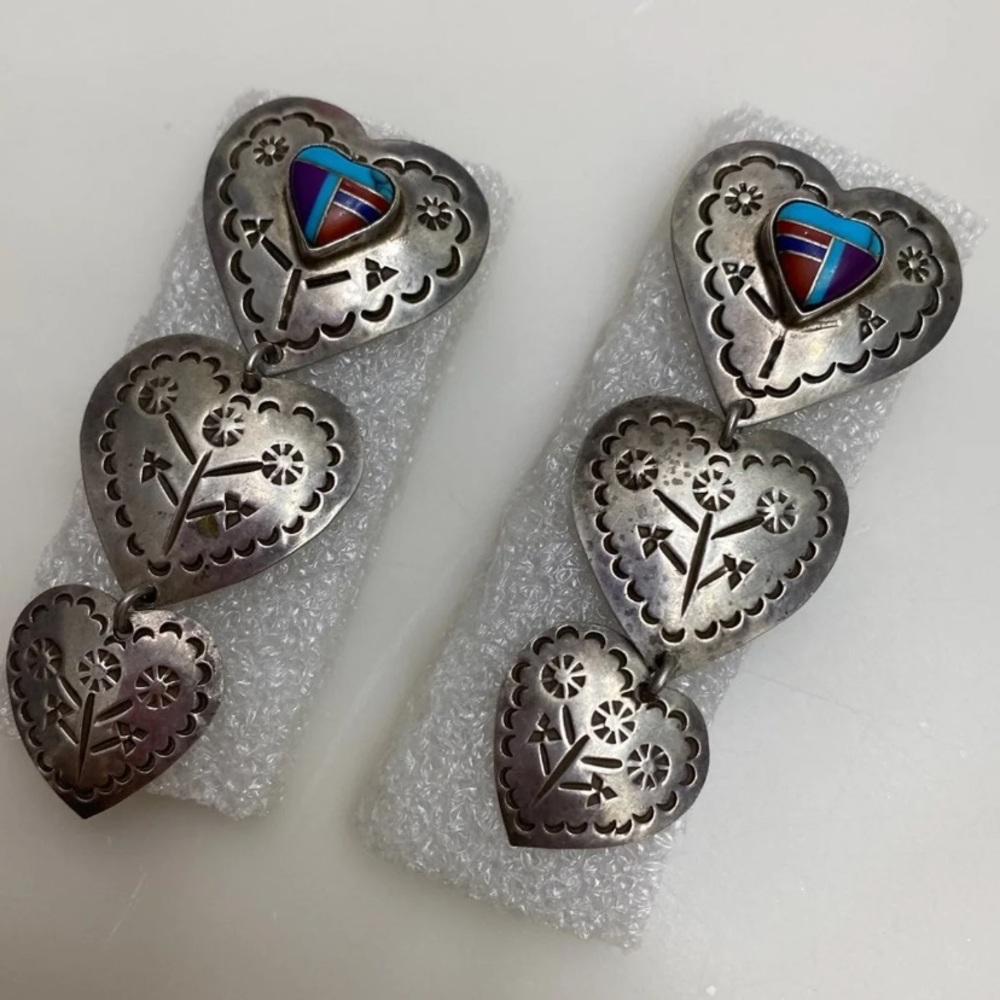 Sterling Silver Turquoise Statement Earrings - Picture 4 of 8